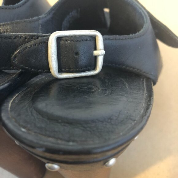 UGG Heels Women's Size 8.5 Black Leather Studded CALF HAIR Nicco Shoes Peep Toe - Picture 7 of 11